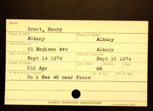 Bratt, Henry - Menands Cemetery Burial Card Bratt, Henry - Menands Cemetery Burial Card