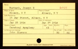 Burbank, Joseph H - Menands Cemetery Burial Card Burbank, Joseph H - Menands Cemetery Burial Card