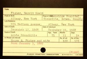 Fisher, Gerrit Bratt - Menands Cemetery Burial Card Fisher, Gerrit Bratt - Menands Cemetery Burial Card
