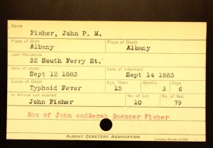 Fisher, John P. M. - Menands Cemetery Burial Card Fisher, John P. M. - Menands Cemetery Burial Card