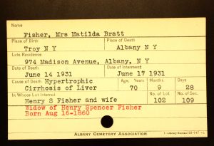 Bratt, Matilda (Fisher) - Menands Cemetery Burial Card Bratt, Matilda (Fisher) - Menands Cemetery Burial Card