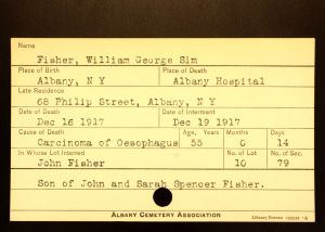 Fisher, William George Sim - Menands Cemetery Burial Card Fisher, William George Sim - Menands Cemetery Burial Card