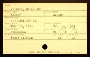 Bratt, Elizabeth (Milwain) - Menands Burial Card