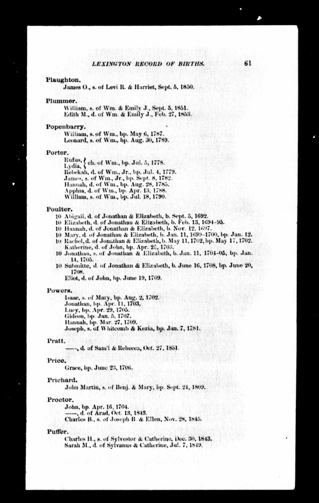 Lexington Record of Births (p61) Lexington Record of Births (p61)