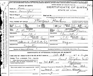 Birth Ogden, UTah (Bountiful) 23 Feb 1910 Marjorie Hawkins